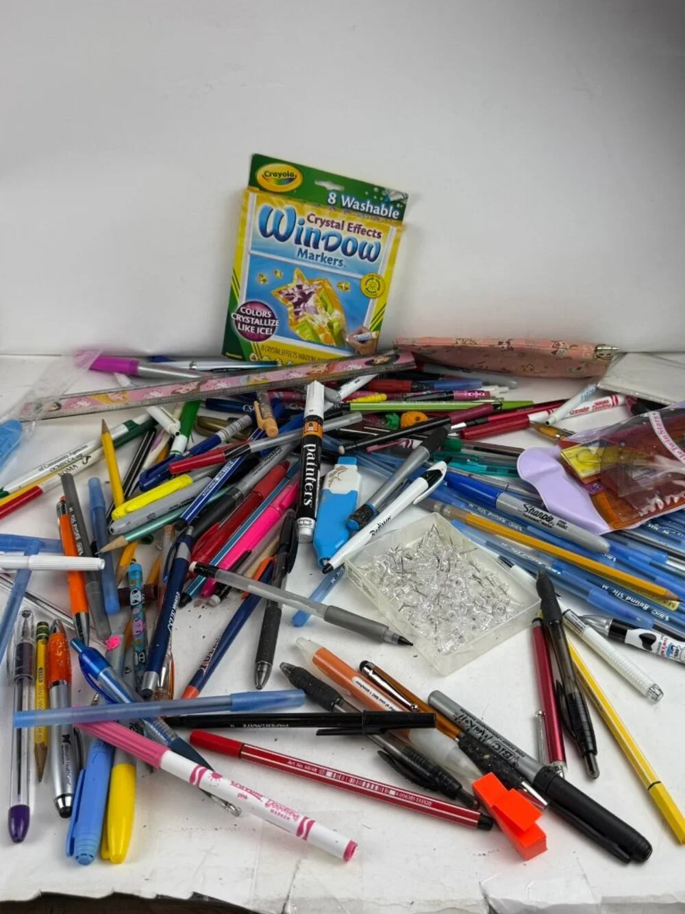 Huge Office & School Stationery Lot: Crayola Window Markers, Pens, Rulers & Pins